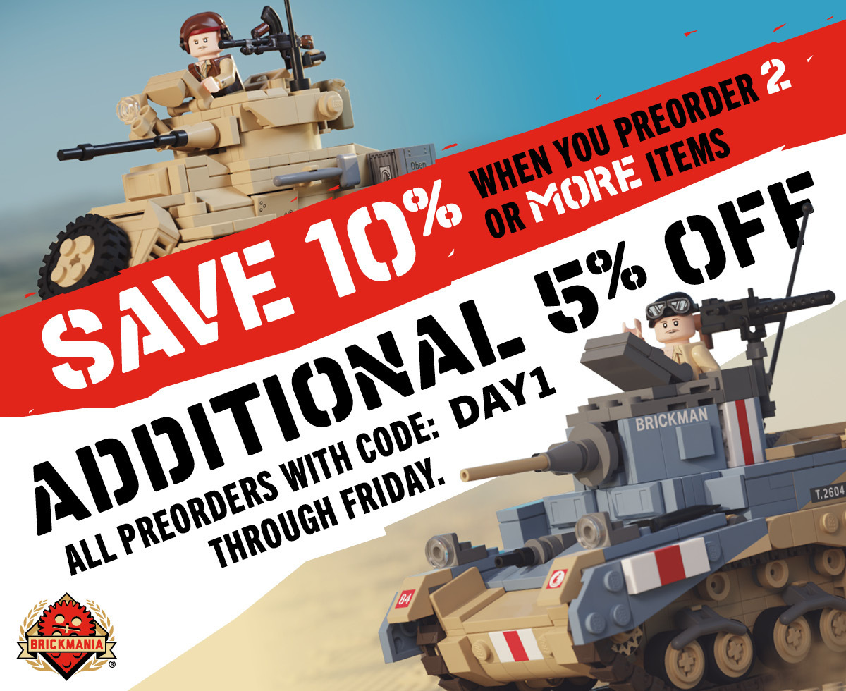 Preorder two or more items, get 10% OFF your preordered items from Brickmania! Bonus: Take an additional 5% OFF with code DAY1 valid August 13-14 only! Preorder two or more items, get 10% OFF your preordered items from Brickmania! Bonus: Take an additional 5% OFF with code DAY1 valid August 13-14 only!