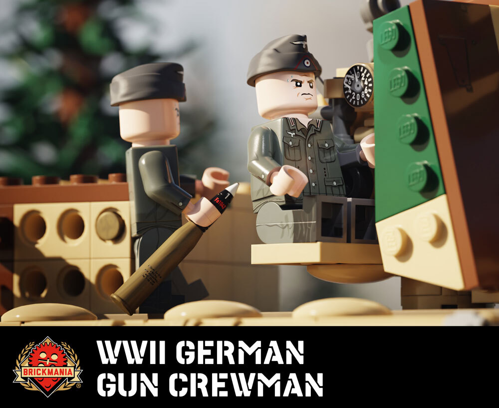 WWII German Gun Crewman with Perfect Caliber™ BrickArms® 88mm Shell WWII German Gun Crewman with Perfect Caliber™ BrickArms® 88mm Shell
