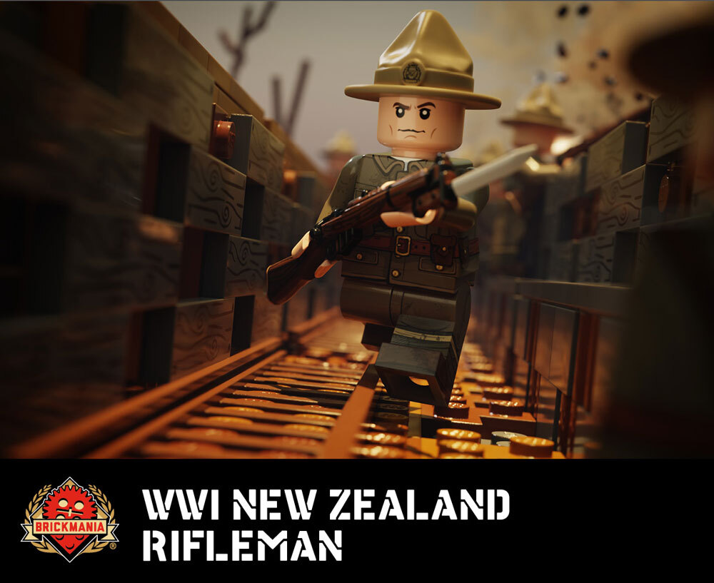 WWI New Zealand Expeditionary Force Rifleman with Perfect Caliber™ BrickArms® SMLE Rifle with Bayonet WWI New Zealand Expeditionary Force Rifleman with Perfect Caliber™ BrickArms® SMLE Rifle with Bayonet