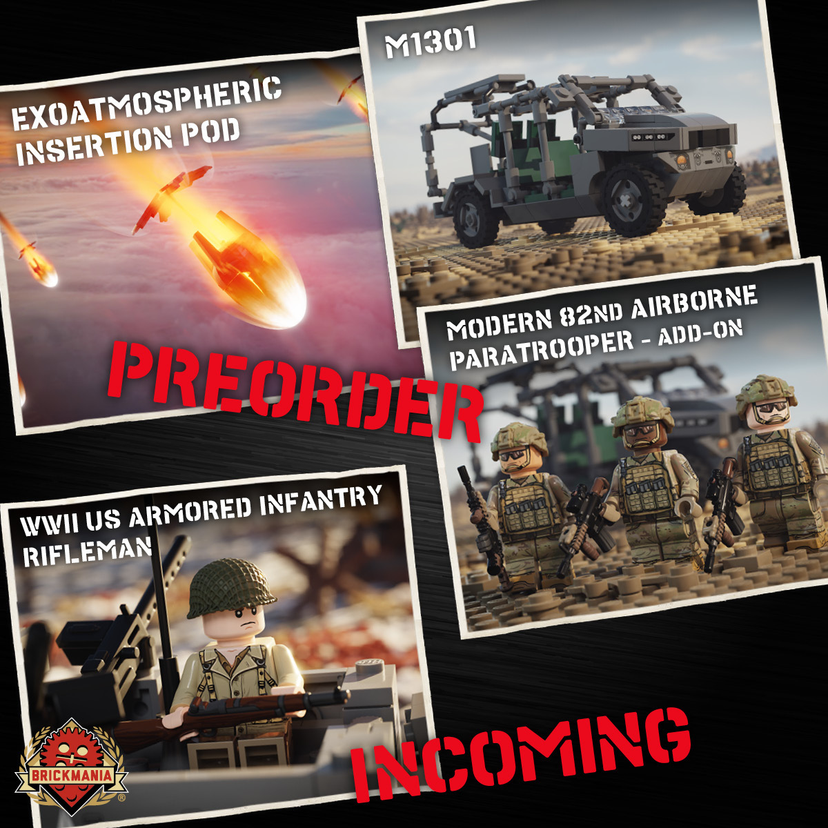 New Exclusive Preorders: M1301 Infantry Squad Vehicle, Modern 82nd Airborne Paratrooper custom minifigs, Exoatmospheric Insertion Pod with 26th Century Shock Trooper custom minifig, WWII Armored Infantry Rifleman custom minifigs! New Exclusive Preorders: M1301 Infantry Squad Vehicle, Modern 82nd Airborne Paratrooper custom minifigs, Exoatmospheric Insertion Pod with 26th Century Shock Trooper custom minifig, WWII Armored Infantry Rifleman custom minifigs!